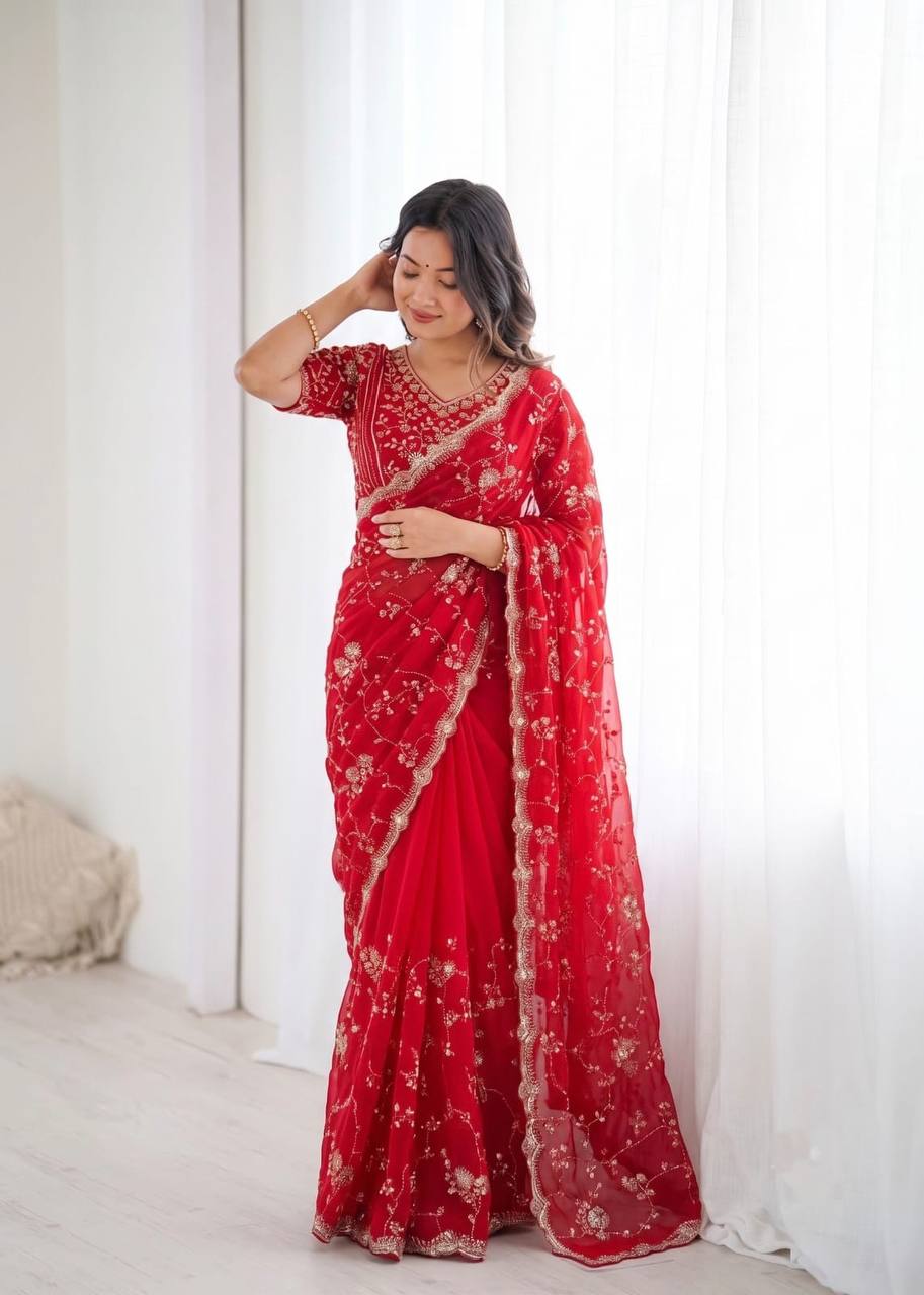 Aarzoo Fendy Silk Saree with Heavy Beadwork and Sequin Embellishments