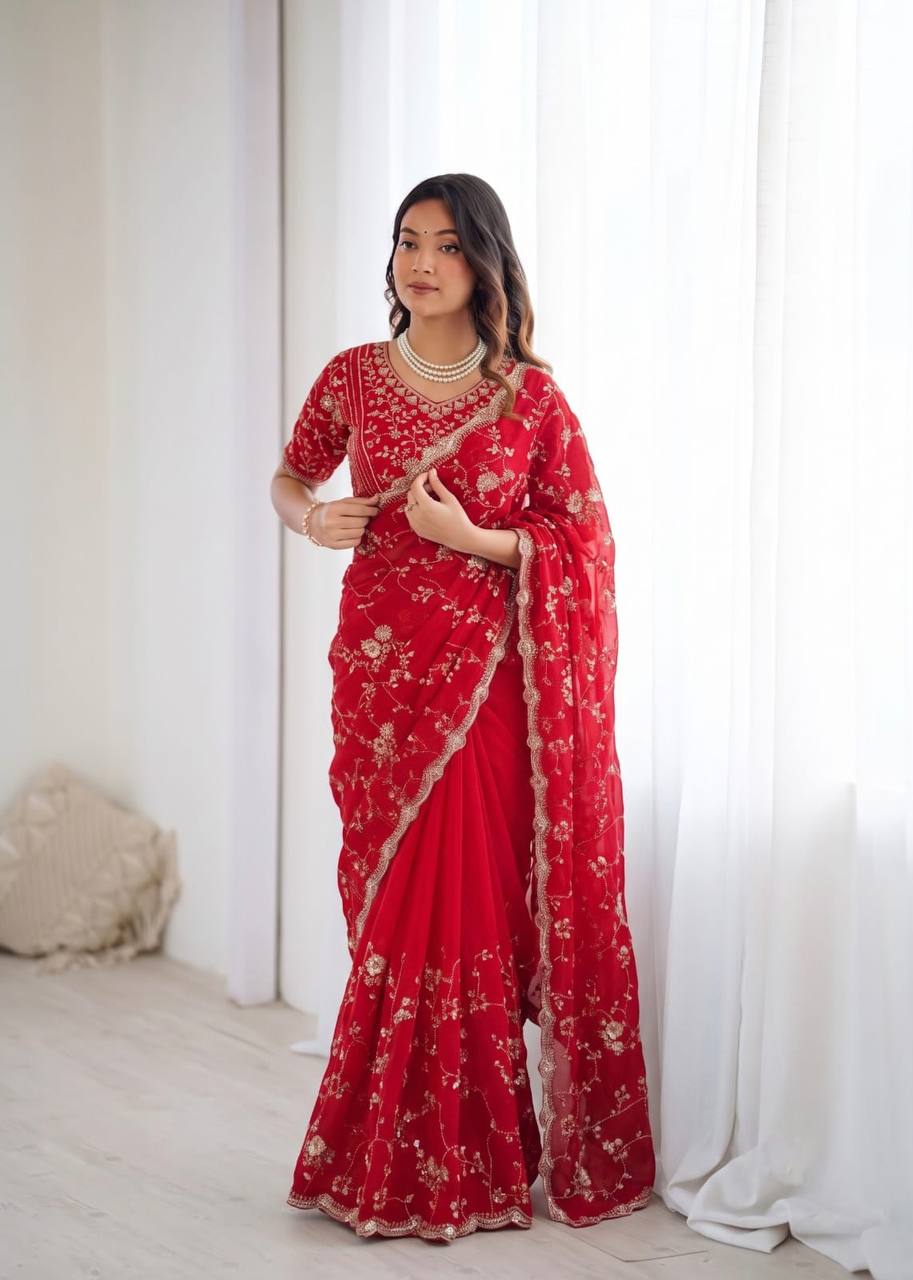 Aarzoo Fendy Silk Saree with Heavy Beadwork and Sequin Embellishments