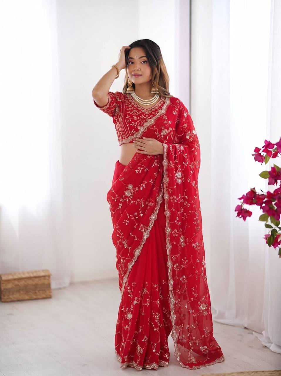Aarzoo Fendy Silk Saree with Heavy Beadwork and Sequin Embellishments