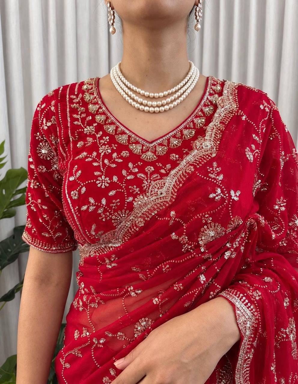Aarzoo Fendy Silk Saree with Heavy Beadwork and Sequin Embellishments