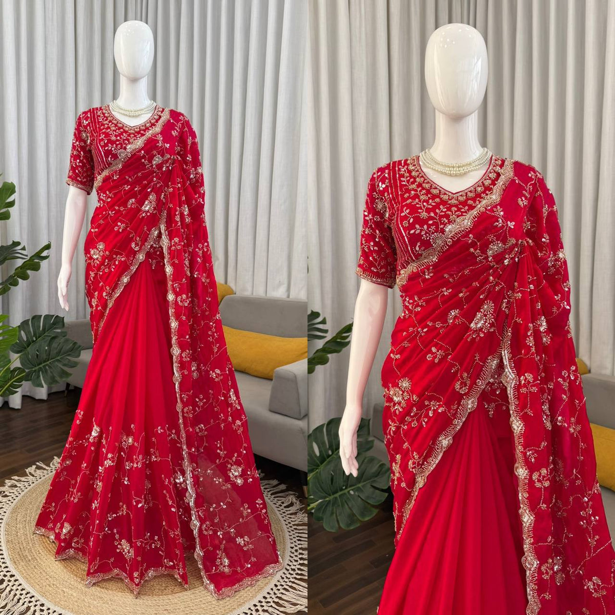 Aarzoo Fendy Silk Saree with Heavy Beadwork and Sequin Embellishments