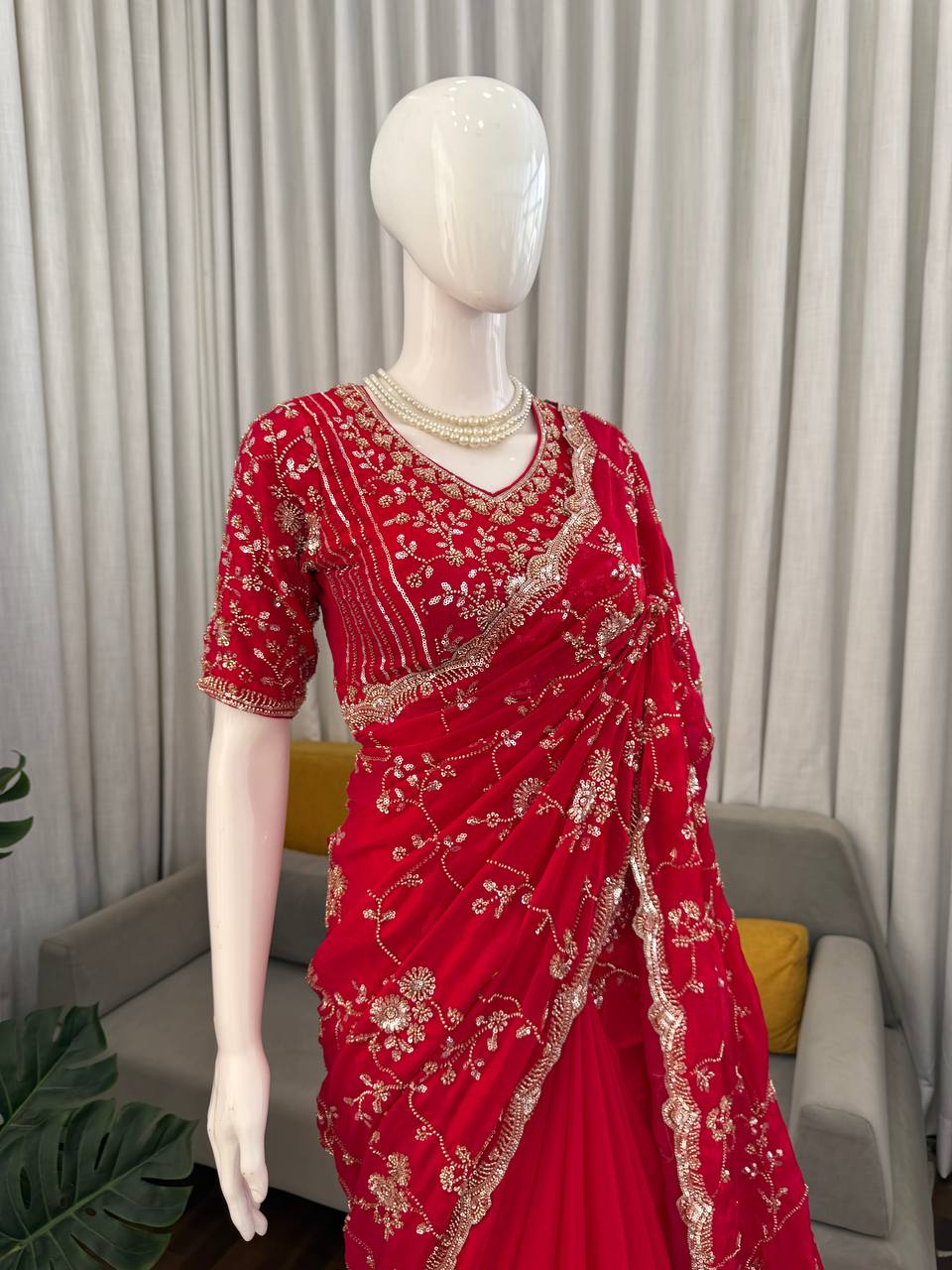 Aarzoo Fendy Silk Saree with Heavy Beadwork and Sequin Embellishments