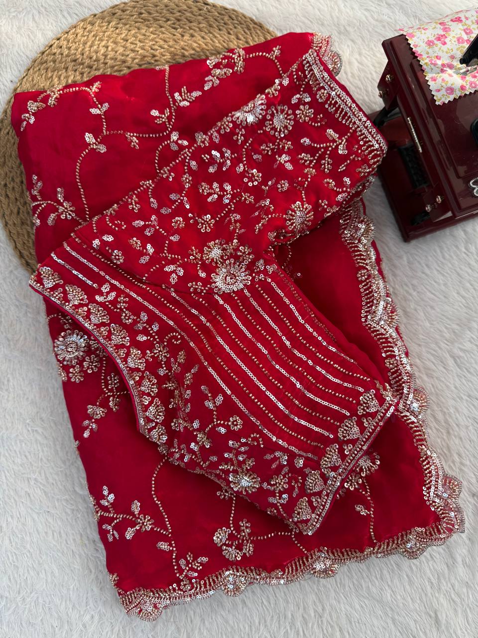 Aarzoo Fendy Silk Saree with Heavy Beadwork and Sequin Embellishments