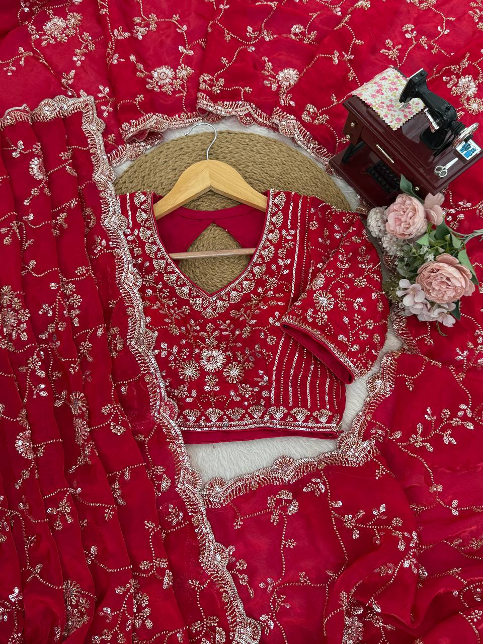 Aarzoo Fendy Silk Saree with Heavy Beadwork and Sequin Embellishments