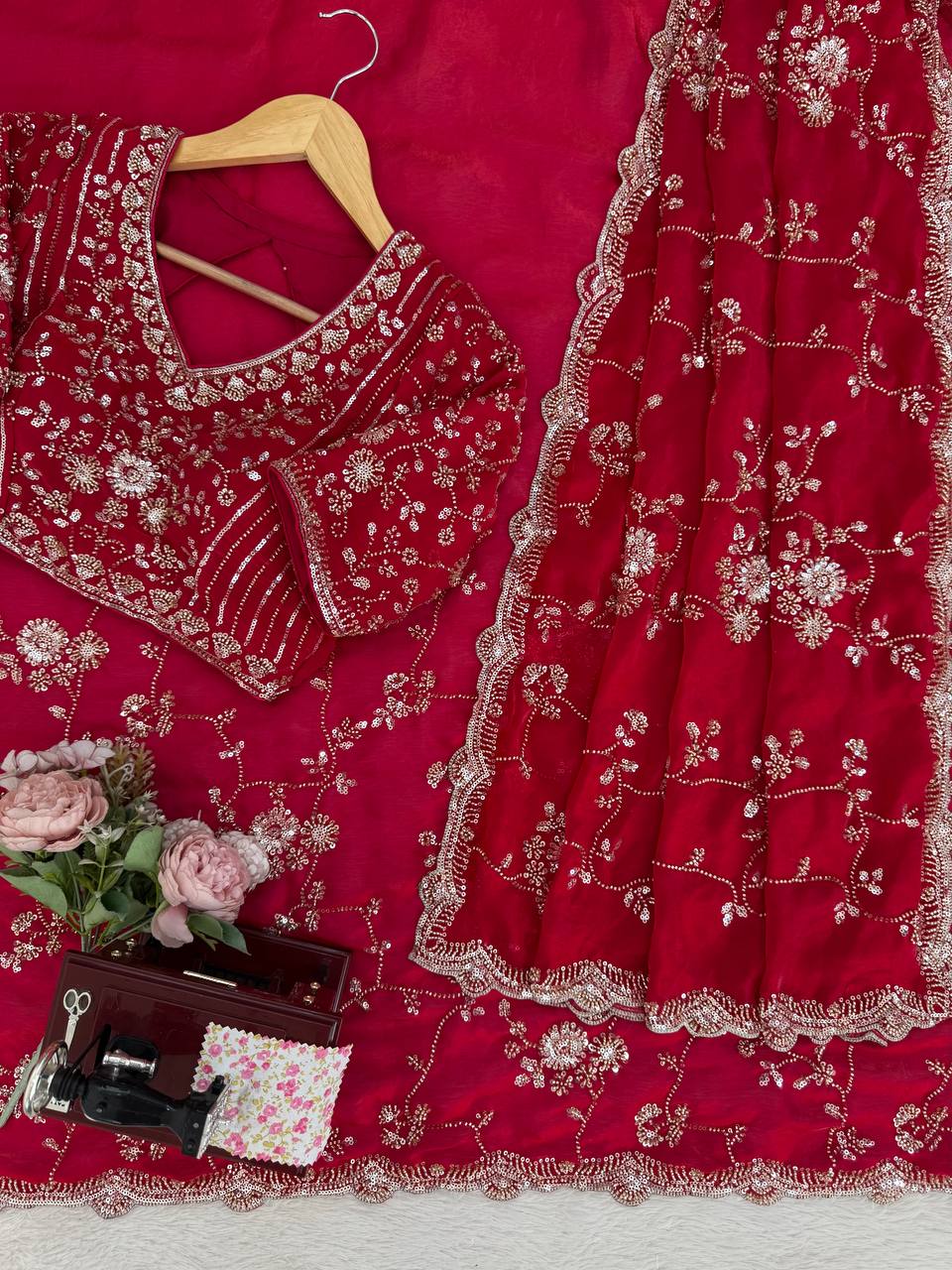 Aarzoo Fendy Silk Saree with Heavy Beadwork and Sequin Embellishments