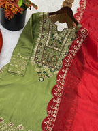 Classic Roman Glass Silk Outfit with Heavy Embroidery Touch Sharara Set