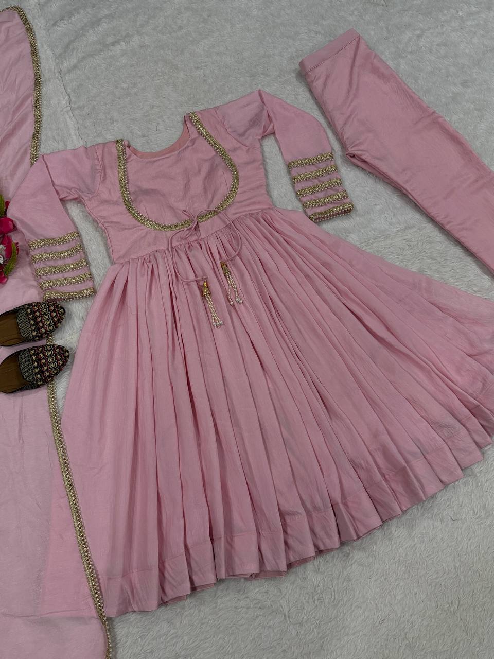 Varnika NC Vichitra Silk Anarkali with Pant & Fancy Dupatta Set