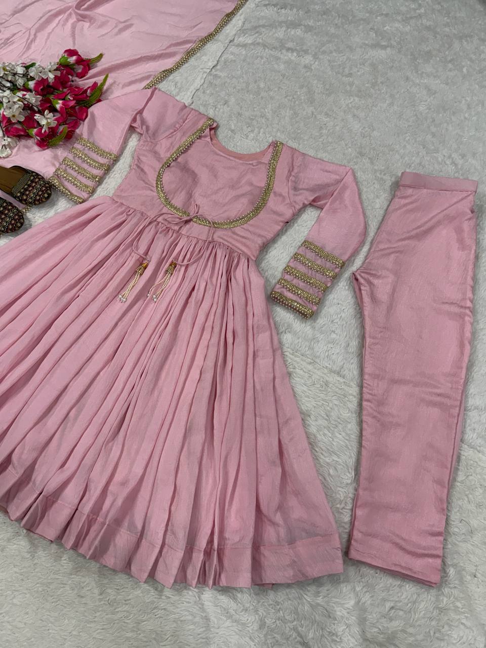 Varnika NC Vichitra Silk Anarkali with Pant & Fancy Dupatta Set