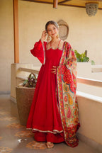 Tanirika Tabby Silk Mirror Lace Anarkali with Palazzo & Digital Printed Dupatta