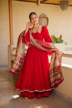Tanirika Tabby Silk Mirror Lace Anarkali with Palazzo & Digital Printed Dupatta