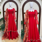 Tanirika Tabby Silk Mirror Lace Anarkali with Palazzo & Digital Printed Dupatta
