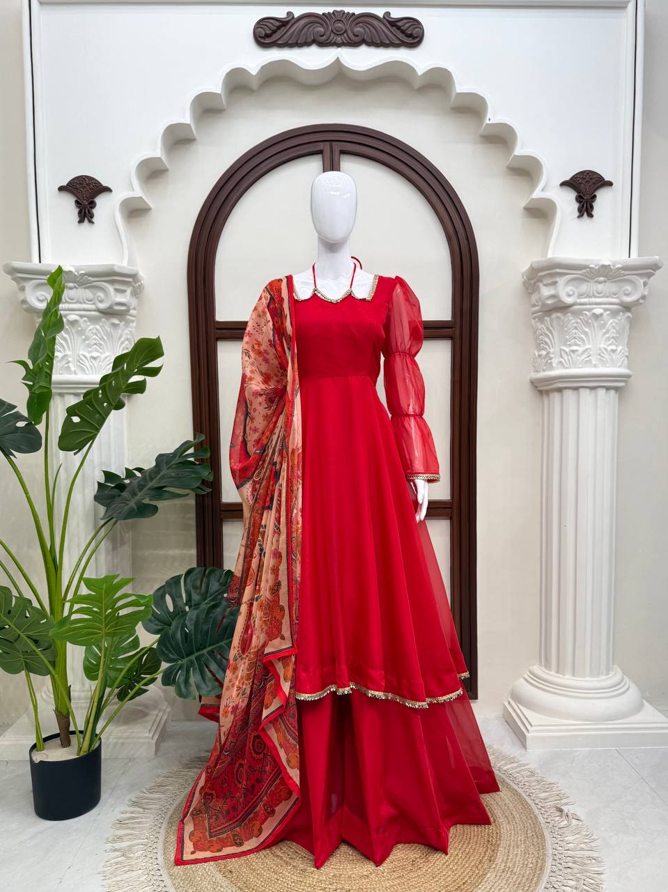 Tanirika Tabby Silk Mirror Lace Anarkali with Palazzo & Digital Printed Dupatta