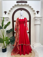 Tanirika Tabby Silk Mirror Lace Anarkali with Palazzo & Digital Printed Dupatta