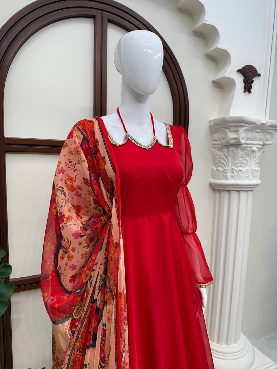 Tanirika Tabby Silk Mirror Lace Anarkali with Palazzo & Digital Printed Dupatta