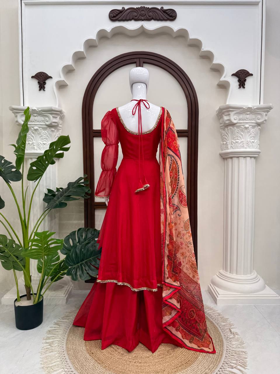 Tanirika Tabby Silk Mirror Lace Anarkali with Palazzo & Digital Printed Dupatta