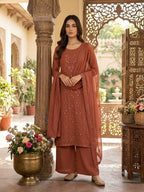 Mahira Georgette Sequin Embroidered Palazzo Suit Set with Matching Dupatta