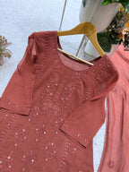 Mahira Georgette Sequin Embroidered Palazzo Suit Set with Matching Dupatta