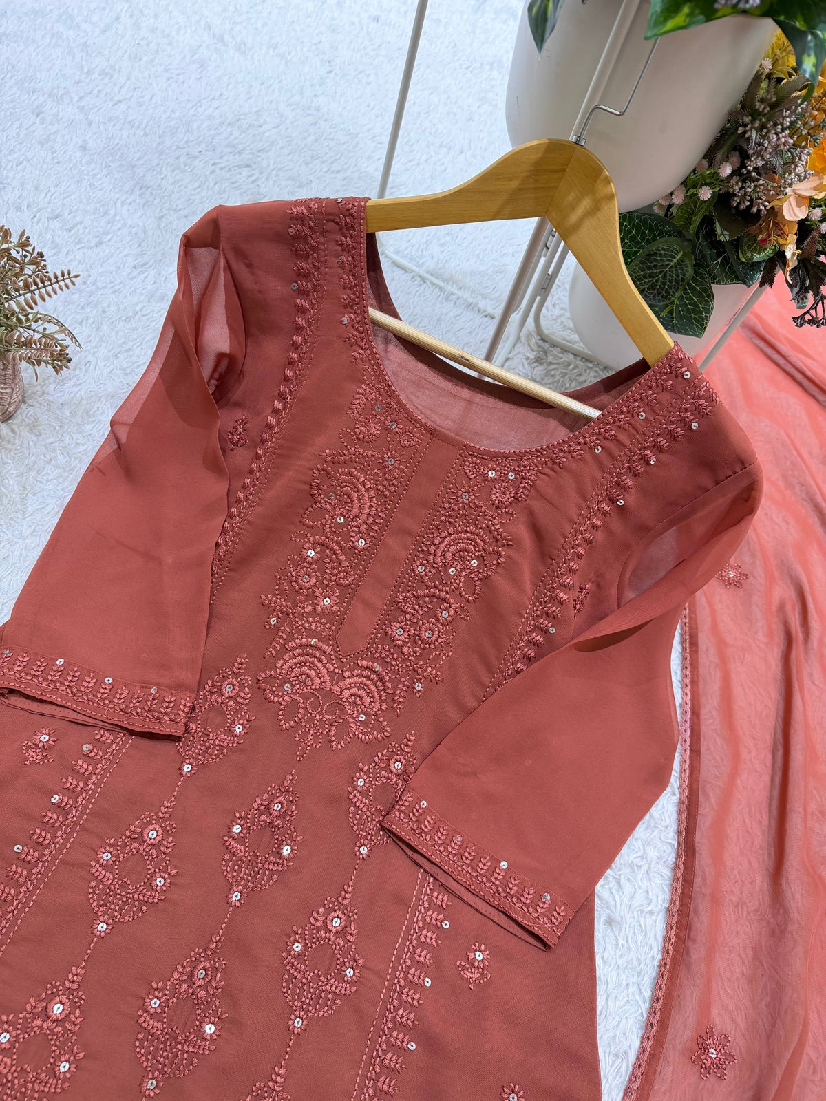 Mahira Georgette Sequin Embroidered Palazzo Suit Set with Matching Dupatta
