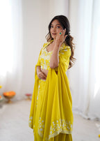 Designer French Crepe Western Dhoti Set with Embroidered Shrug & Choli