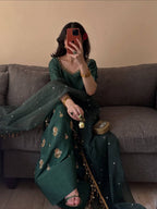 Aarvika Aada Slab Silk Sequins Embroidered Top with Farshi Salwar & Rangoli Silk Dupatta