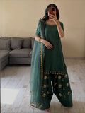 Aarvika Aada Slab Silk Sequins Embroidered Top with Farshi Salwar & Rangoli Silk Dupatta
