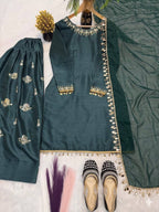 Aarvika Aada Slab Silk Sequins Embroidered Top with Farshi Salwar & Rangoli Silk Dupatta