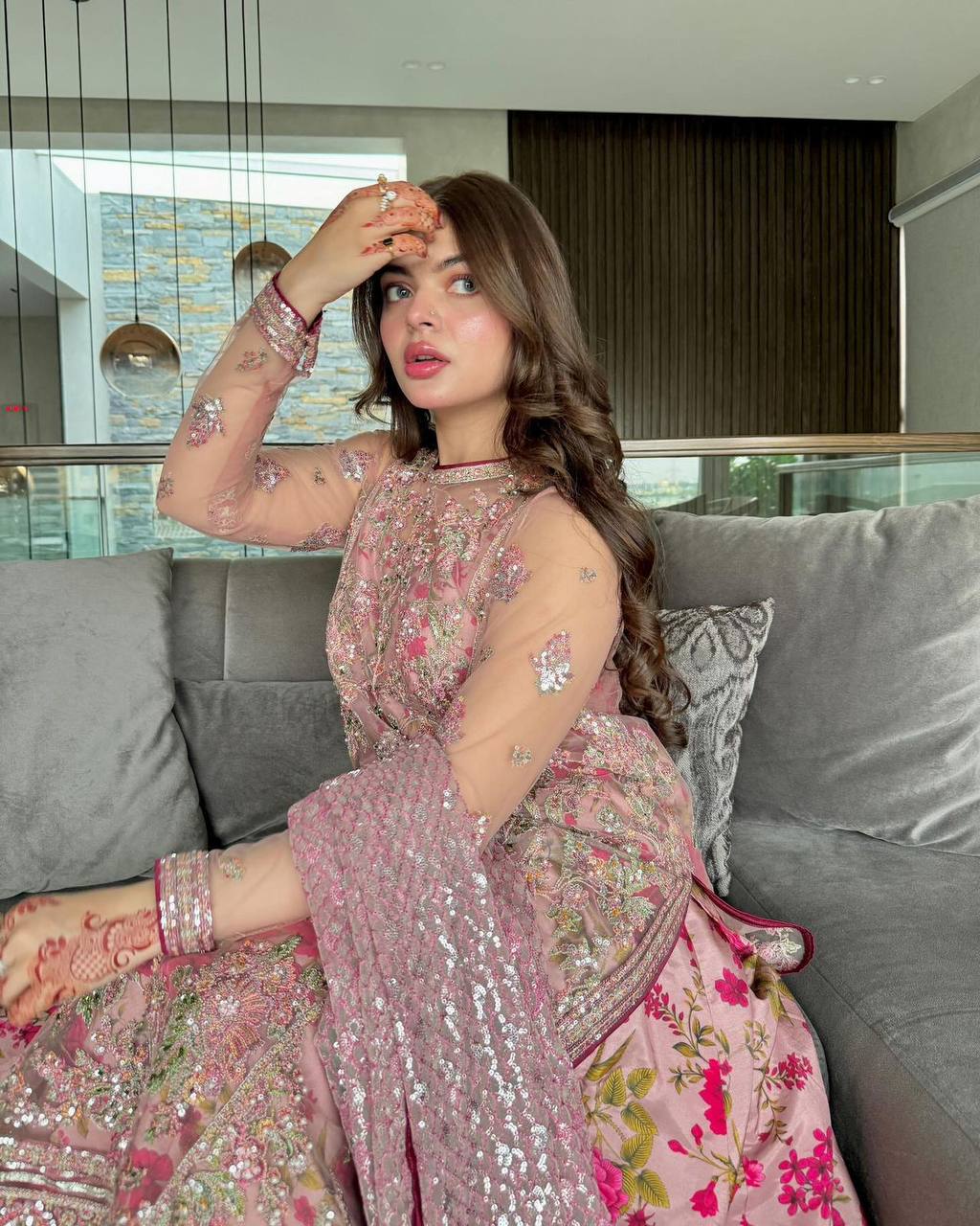 Designer Butterfly Net Gown with Thread & Sequin Embroidery Work
