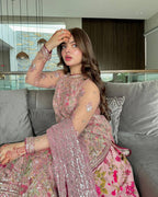 Designer Butterfly Net Gown with Thread & Sequin Embroidery Work