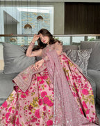 Designer Butterfly Net Gown with Thread & Sequin Embroidery Work