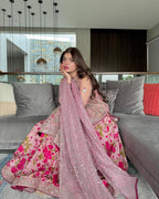 Designer Butterfly Net Gown with Thread & Sequin Embroidery Work