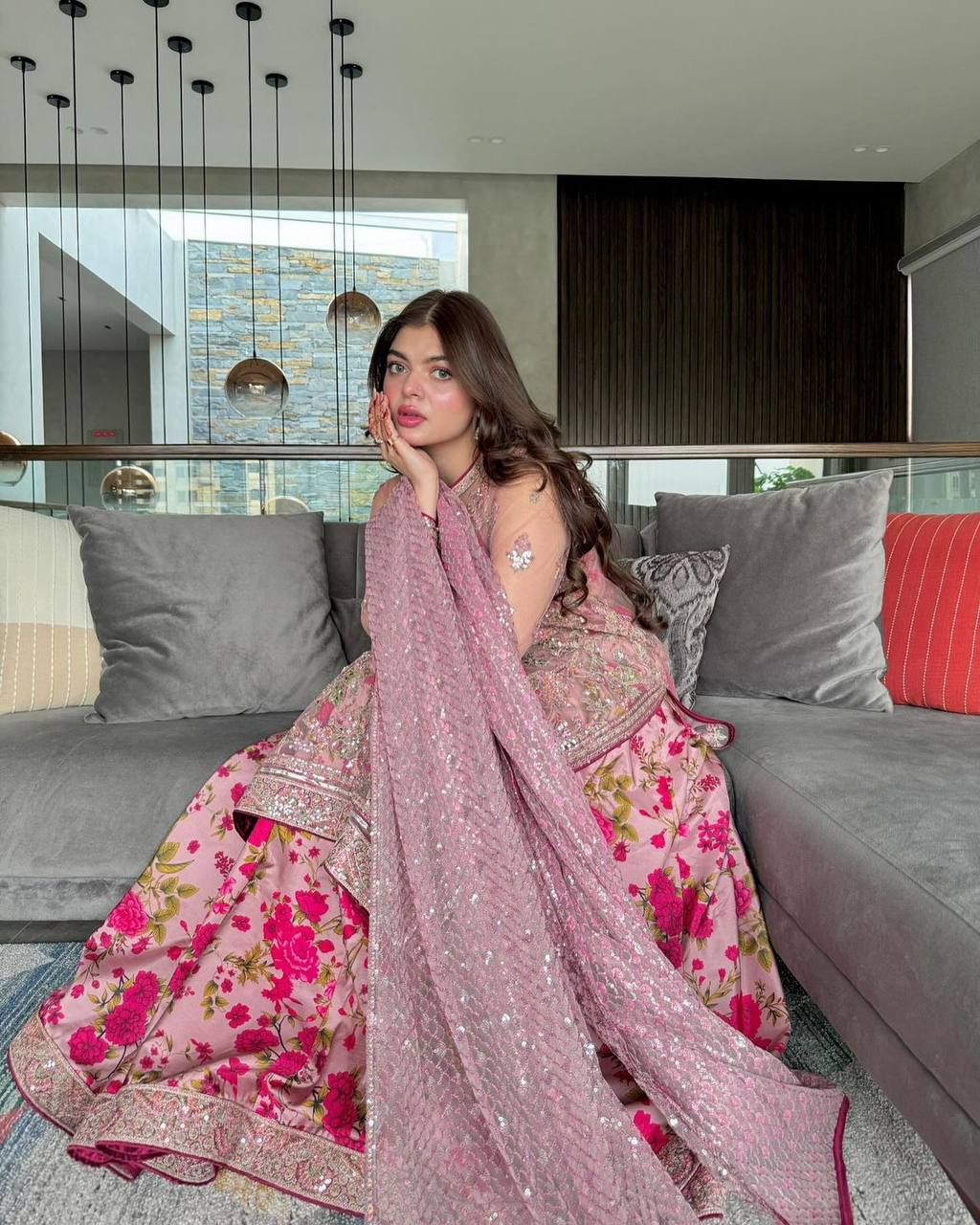 Designer Butterfly Net Gown with Thread & Sequin Embroidery Work