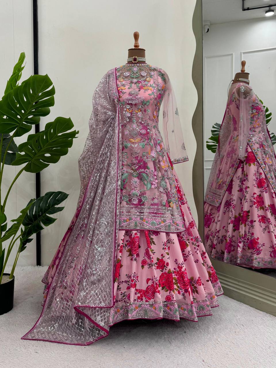 Designer Butterfly Net Gown with Thread & Sequin Embroidery Work