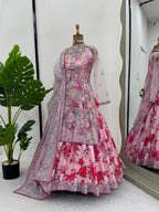 Designer Butterfly Net Gown with Thread & Sequin Embroidery Work