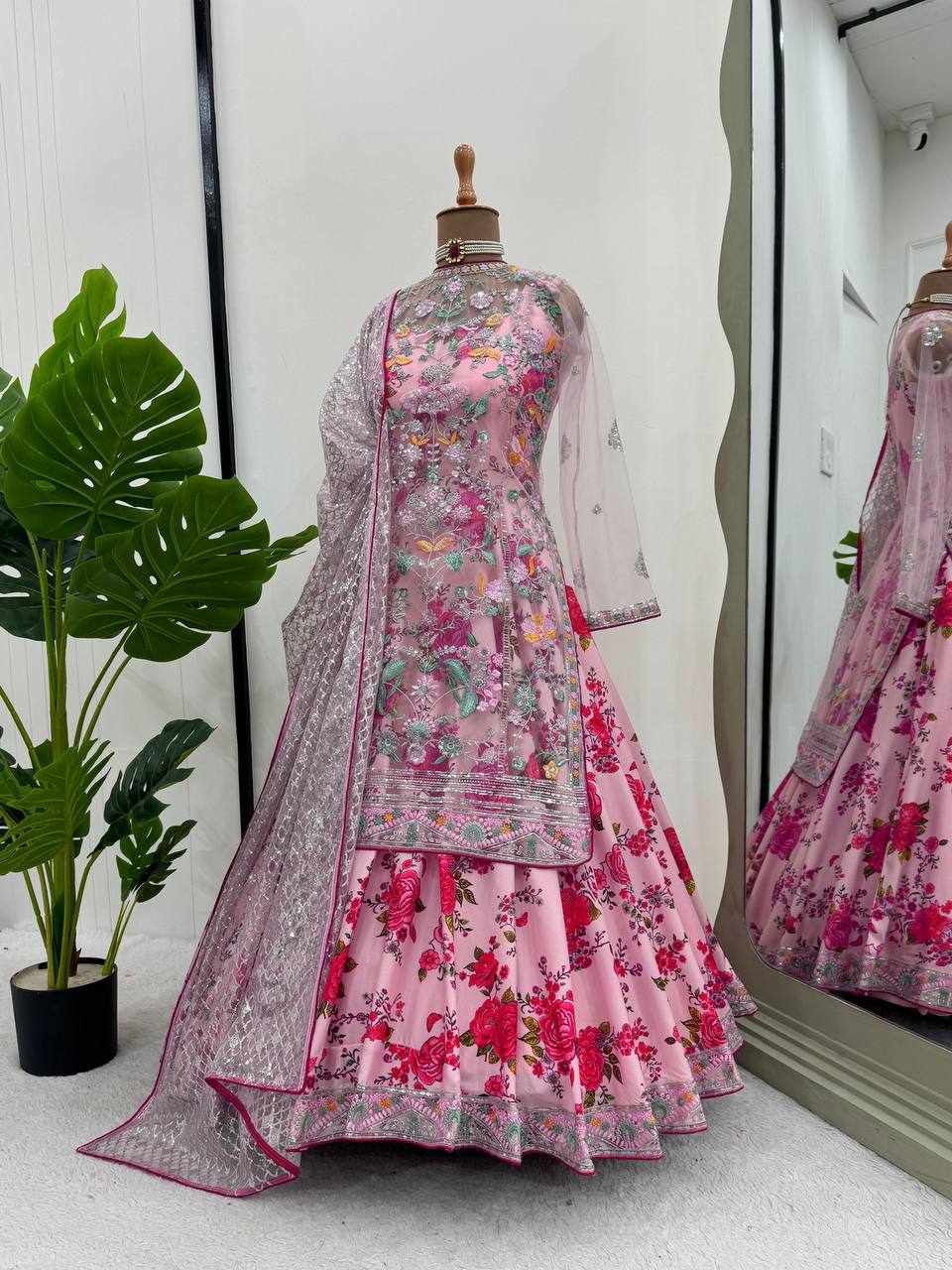 Designer Butterfly Net Gown with Thread & Sequin Embroidery Work