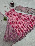Designer Butterfly Net Gown with Thread & Sequin Embroidery Work