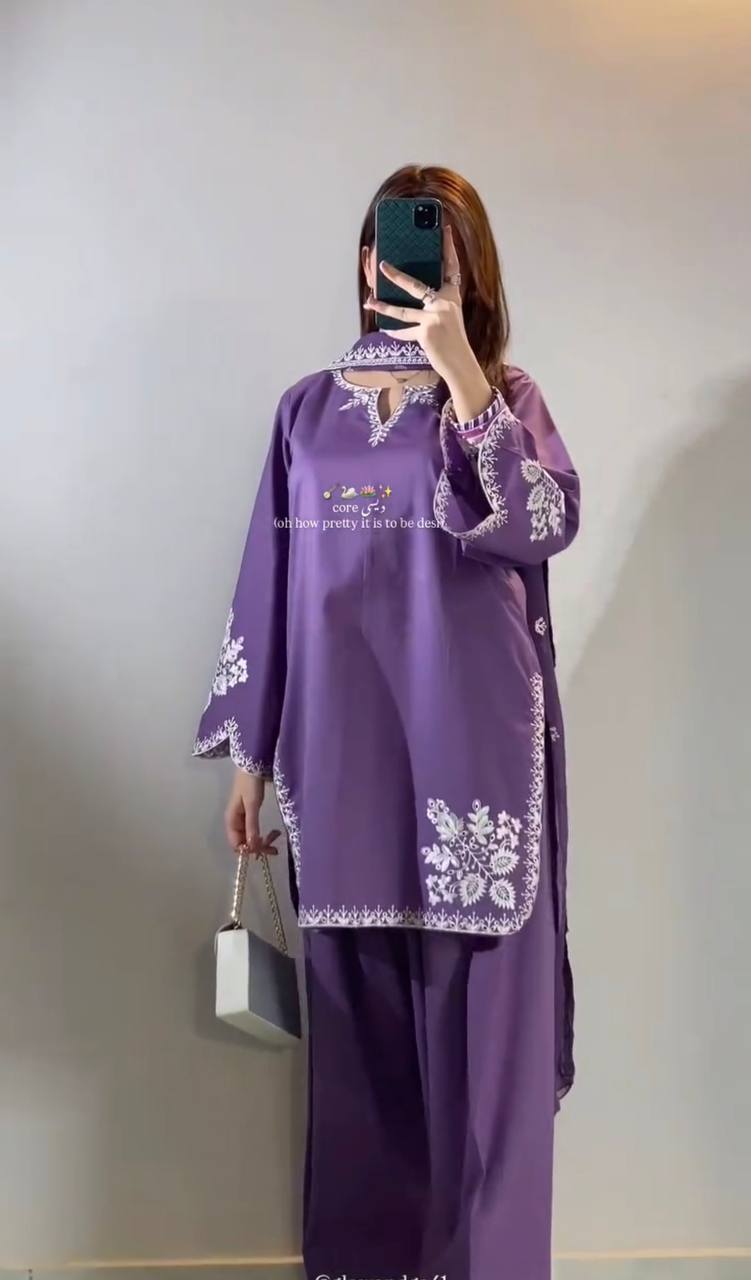 Designer Roman Cotton Farshi Salwar Suit with Embroidered Organza Dupatta