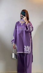 Designer Roman Cotton Farshi Salwar Suit with Embroidered Organza Dupatta