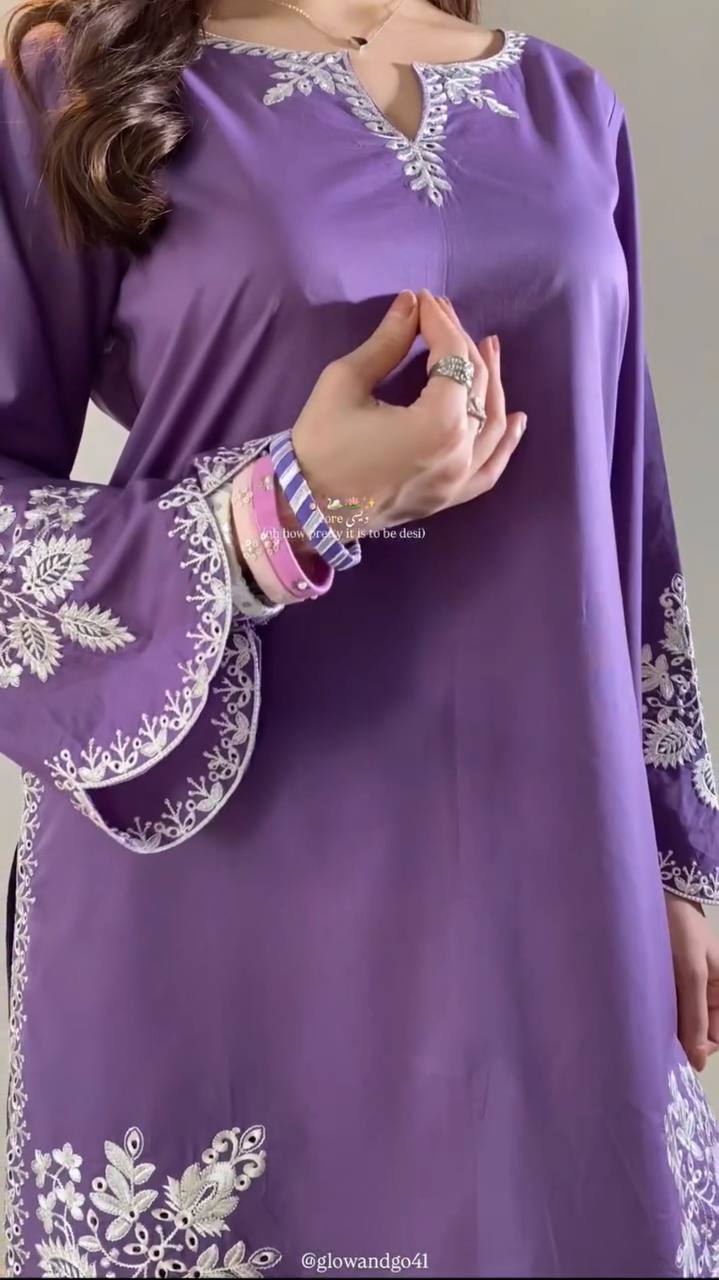 Designer Roman Cotton Farshi Salwar Suit with Embroidered Organza Dupatta
