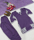 Designer Roman Cotton Farshi Salwar Suit with Embroidered Organza Dupatta