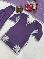 Designer Roman Cotton Farshi Salwar Suit with Embroidered Organza Dupatta