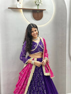 Myra Faux Georgette Embroidered Lehenga Choli with Mirror Lace & Dupatta Set