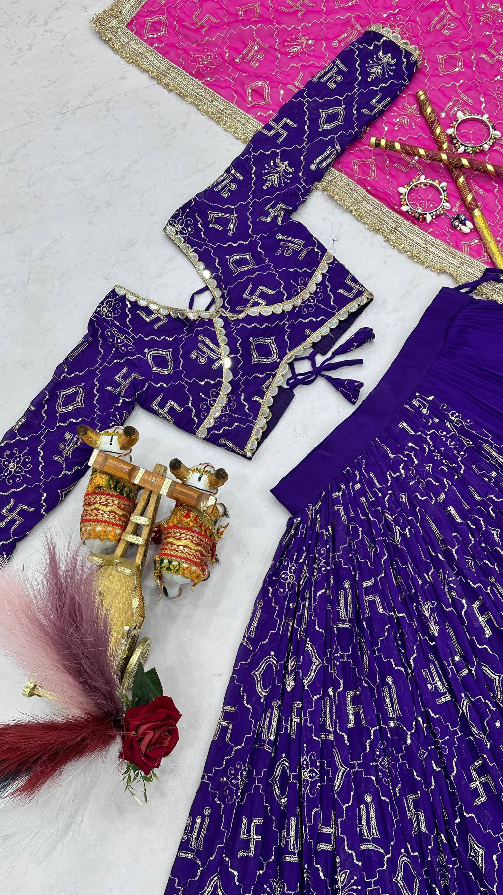 Myra Faux Georgette Embroidered Lehenga Choli with Mirror Lace & Dupatta Set