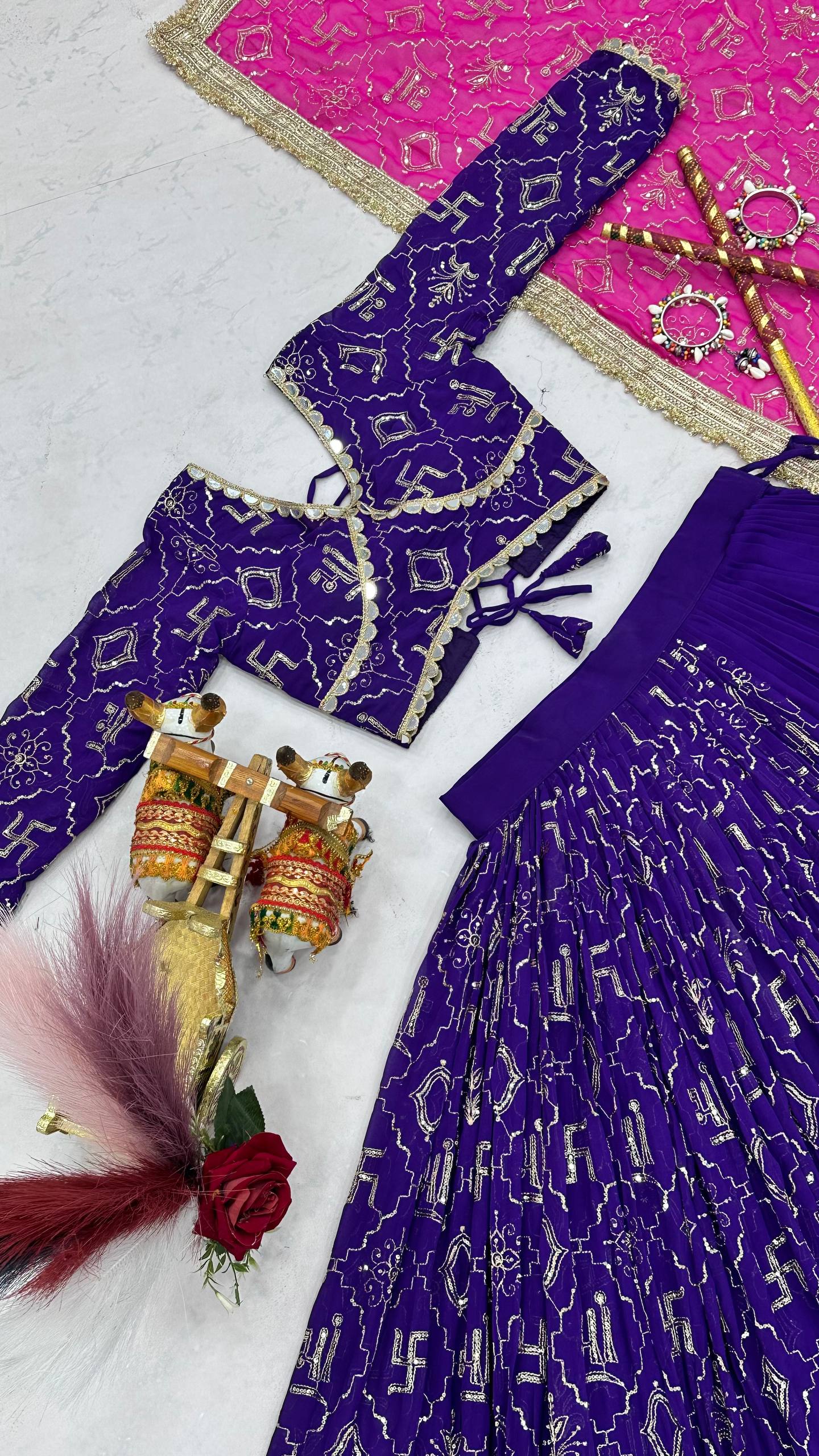 Myra Faux Georgette Embroidered Lehenga Choli with Mirror Lace & Dupatta Set