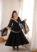 Kashvika Black Georgette Sequins Embroidered Gown with Pant & Dupatta Set