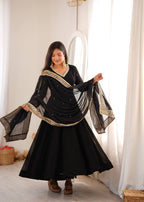 Kashvika Black Georgette Sequins Embroidered Gown with Pant & Dupatta Set