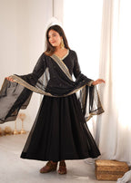 Kashvika Black Georgette Sequins Embroidered Gown with Pant & Dupatta Set