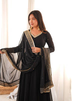 Kashvika Black Georgette Sequins Embroidered Gown with Pant & Dupatta Set