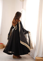 Kashvika Black Georgette Sequins Embroidered Gown with Pant & Dupatta Set