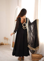 Kashvika Black Georgette Sequins Embroidered Gown with Pant & Dupatta Set