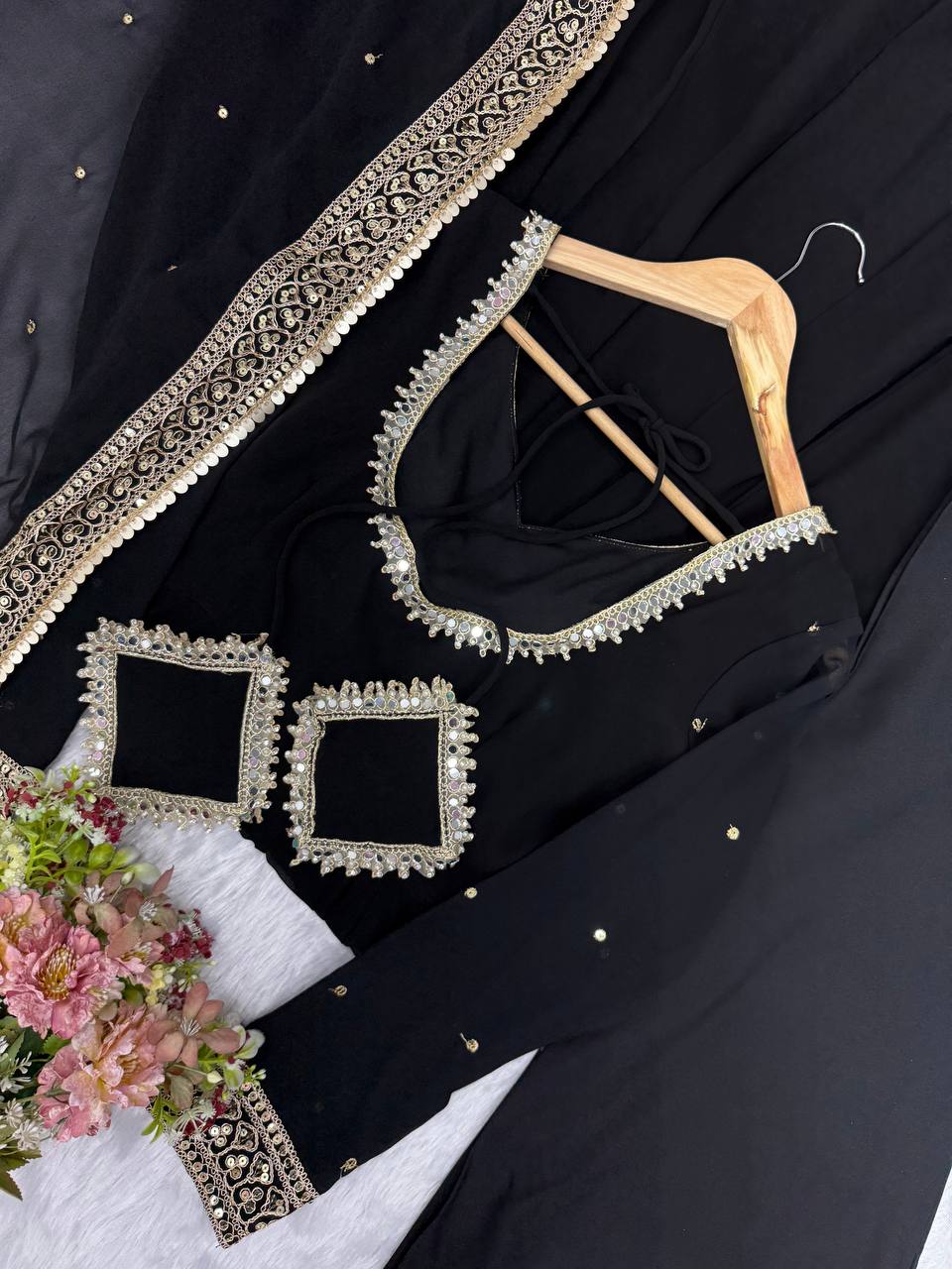 Kashvika Black Georgette Sequins Embroidered Gown with Pant & Dupatta Set